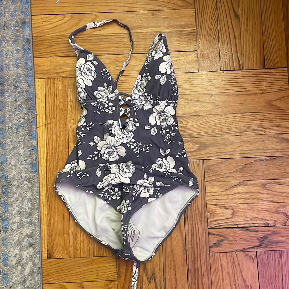 Gray and white floral one piece bathing suit by Adore Me size L